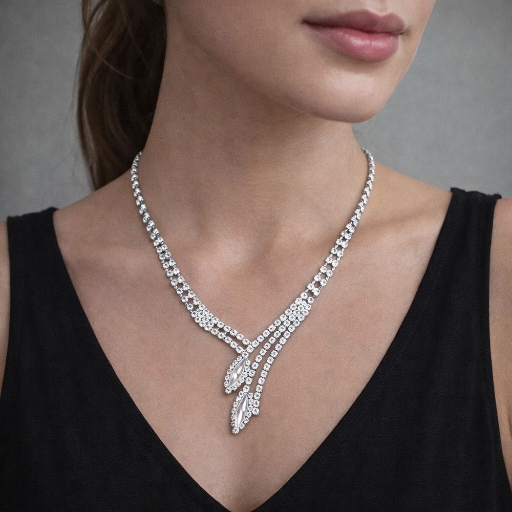 Vintage Sparkling Rhinestone Statement Necklace‎